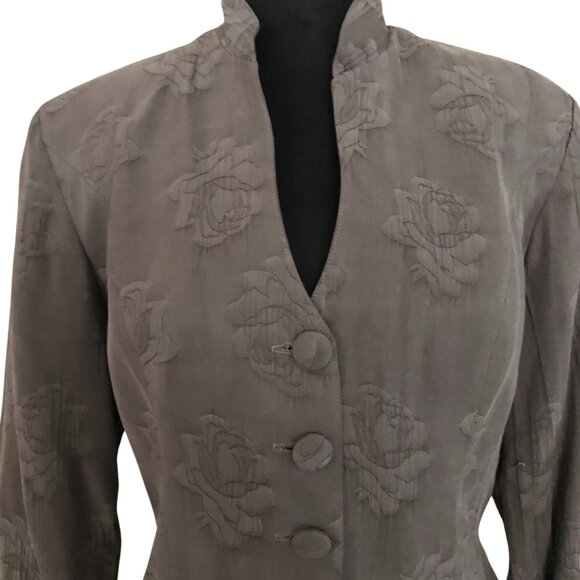 Platinum Dorothy Schoelen Taupe Size S Lined Jacket Blazer Top Textured Roses - Picture 2 of 5